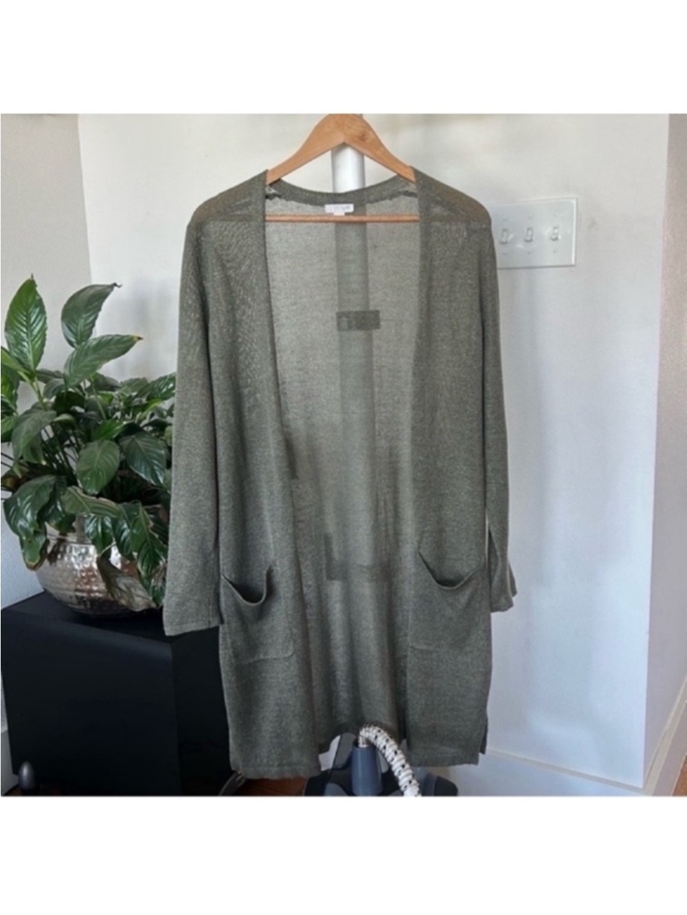 J. Jillβ Linen Blend Knit Open Front duster Sweater Cardigan Sz S Green